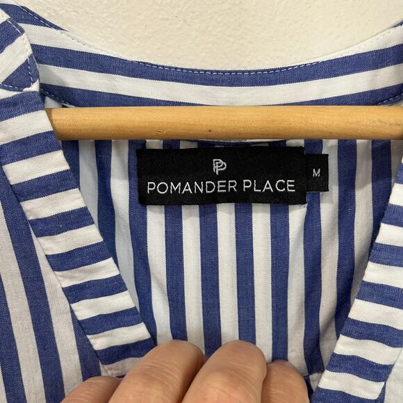 Tuckernuck Pomander Place Blue Stripe Dress Size M Cotton Poplin Preppy - Picture 9 of 10